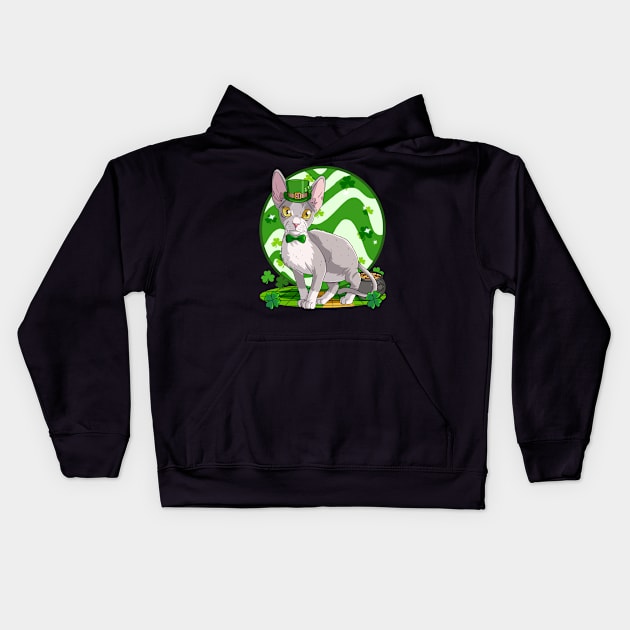 Devon Rex Cat St. Patricks Day Leprechaun Kids Hoodie by Noseking